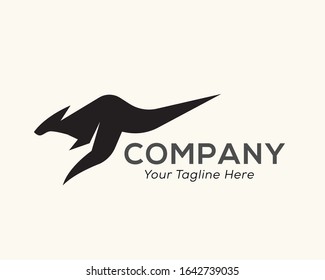 Simple abstract black white jump fast kangaroo logo design inspiration