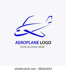 Simple abstract blue airplane logo