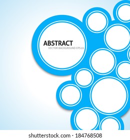 Simple abstract blue background with circles and rings. Vector illustration