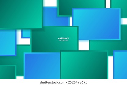 Simple abstract blue and green rectangle 3D background with overlapping shadow shapes. Simple and modern concept.