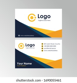 Diseño simple de tarjetas de presentación geométrica, con estilo, color azul naranja, con nombre profesional, vectorial