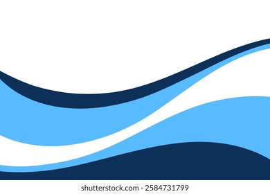 Simple abstract blue sea waves. Modern minimalistic water background, flat design, vector. Graphic illustration of the bending of dynamic, organic, wavy movements of shapes, hand-drawn
