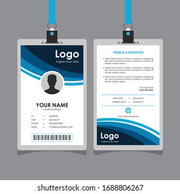 Diseño simple de tarjeta de identificación de curva en azul, vector profesional de plantilla de tarjeta de identidad para empleados y otros