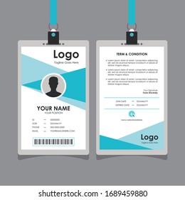 Simple Abstract Blue Turquoise White Geometric Id Card Design, Professional Identity Card Template Vector For Employee And Others