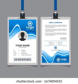 Simple Abstract Blue Wave Id Card Design, Professional Identity Card Template Vector for Employee and Others