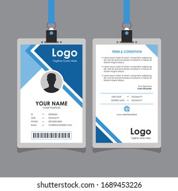 Simple Abstract Blue White Geometric Id Card Design, Professional Identity Card Template Vector for Employee and Others