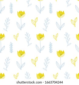Simple abstract botanical seamless pattern on a white background.Endless floral  ornament for fabric,invitations, wrapping paper, cards and other materials.