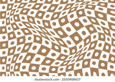simple abstract brown white polka square wavy pattern warped checkerboard brown and white optical illusion