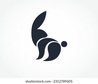 simple abstract bunny rabbit looking back art logo design template illustration inspiration