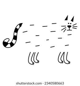 Simple ilustración abstracta del doodle de gato. Cabecera de animales grasos. Elemento divertido para diseño de impresión, logotipo, empaque. Imagen dibujada a mano por vectores aislada en fondo blanco. Dibujo cómico.