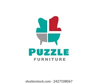 simple abstract chair puzzle square logo icon symbol design template illustration inspiration