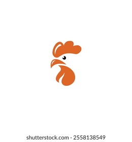 Simple abstract chicken rooster face head mascot logo vector icon on white background. Orange chicken on white background.