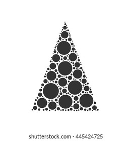 Simple abstract chrismas tree of dots, or circles, in a triangle shape. Black illustration on white background.
