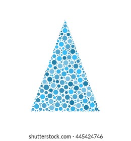 Simple abstract chrismas tree of dots, or circles, in a triangle shape. Black illustration on white background.