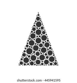 Simple abstract chrismas tree of dots, or circles, in a triangle shape. Black illustration on white background.