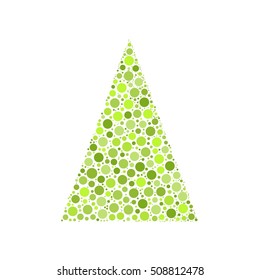 Simple abstract chrismas tree of green dots in a triangle shape. Illustration on white background.