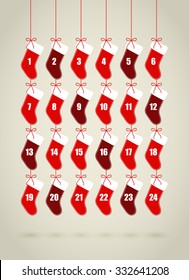 Simple abstract Christmas advent calendar made of Christmas socks in vector