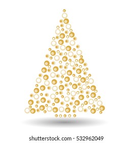 Simple abstract christmas tree of dots, or circles, in a triangle shape. Yellow illustration on white background.