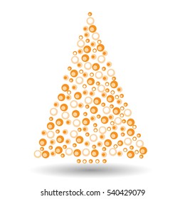 Simple abstract christmas tree of dots, or circles, in a triangle shape. Orange illustration on white background.