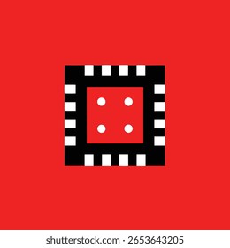 Simple abstract circuit board design with red and black square elements