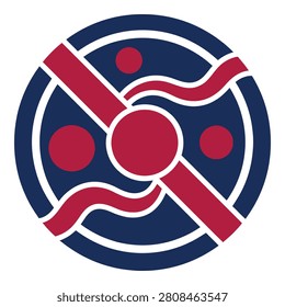 Simple abstract circular graphic design with red and blue shapes icon