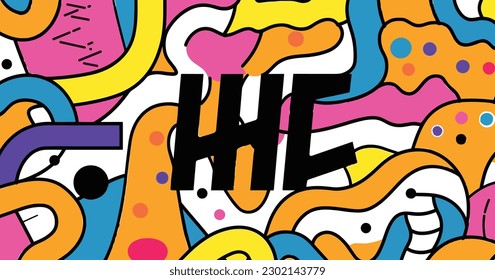 simple abstract colored hh words on white background, in the style of memphis design, sinuous lines, 1980s, candycore, wallpaper, nostalgic, twisted tangles