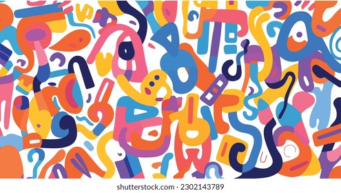 simple abstract colored hh words on white background, in the style of memphis design, sinuous lines, 1980s, candycore, wallpaper, nostalgic, twisted tangles