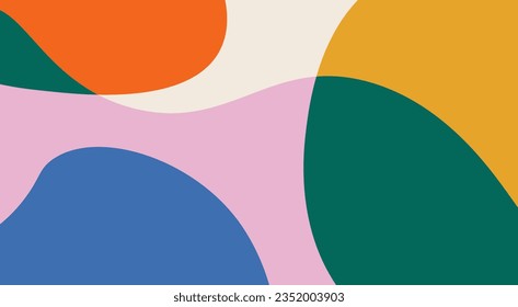 Simple abstract colorful background with hand drawn overlay shapes. Fun childish doodle backdrop. Minimalist horizontal cover design template with copy space.