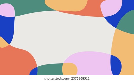 Simple abstract colorful background with hand drawn overlay shapes. Fun childish doodle backdrop. Minimalist horizontal cover frame e with copy space. Retro rainbow colors