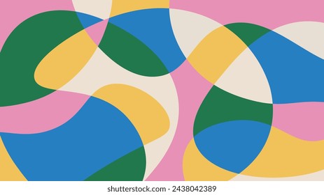 Simple abstract colorful background with hand drawn overlay shapes. Minimalist horizontal cover design template with copy space. Fun childish doodle backdrop