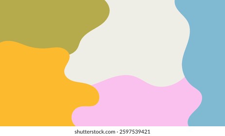 Simple abstract colorful background with hand drawn liquid shapes. Fun childish doodle backdrop. Minimalist horizontal cover design template with copy space.