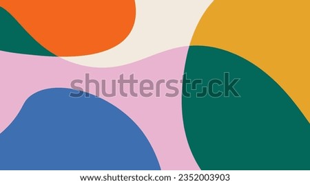 Simple abstract colorful background with hand drawn overlay shapes. Fun childish doodle backdrop. Minimalist horizontal cover design template with copy space.