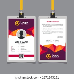 Simple Abstract Colorful Geometric Low Poly Id Card Design with purple, red and yellow color, Professional Identity Card Template Vector for Employee and Others