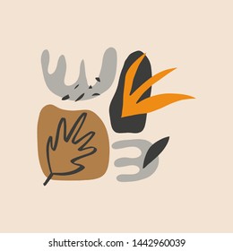 Simple abstract composition with cutout different forms. Vector illustration.