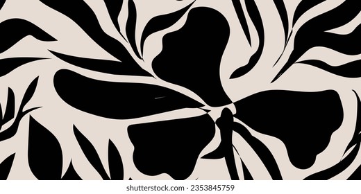 Simple abstract contemporary seamless pattern. Hand-drawn flower and leaf shape textures. Repeatable vibrant boho prints. Vector illustration