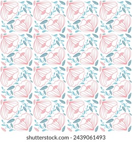 Simple abstract contemporary seamless pattern. Hand drawn flower and leaf textures. Vibrant, repeatable boho prints. Vector illustration