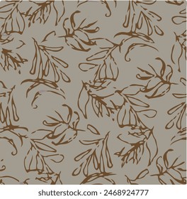 Simple abstract contemporary seamless pattern. Hand-drawn flower and leaf shape textures. Repeatable vibrant boho prints. Vector illustration