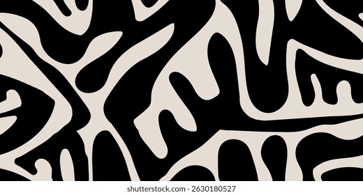 Simples abstrato padrão contemporâneo sem costura. Texturas de forma de fluxo dinâmico desenhadas à mão. Repetível futurista boho impressões. Perfeito para projetos de moda de luxo, têxteis e decoração de casa.