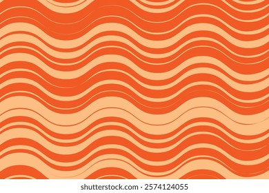 simple abstract cream color thin to thick curvy zig zag line pattern on orange color background wavy orange background pattern