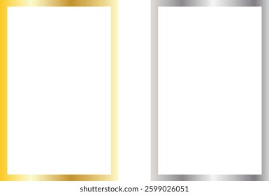 simple abstract creative metal gold and silver color border frame vector design pattern art vertical gold and silver metallic frames on white background