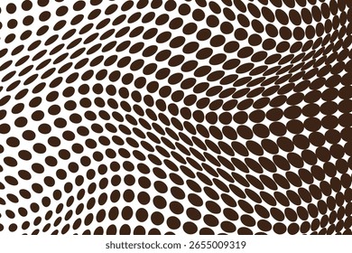simple abstract dark color halftone polka dot wavy pattern abstract brown dots on a white surface with a warped effect