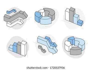 Simple abstract data illustrations set showing charts and diagrams