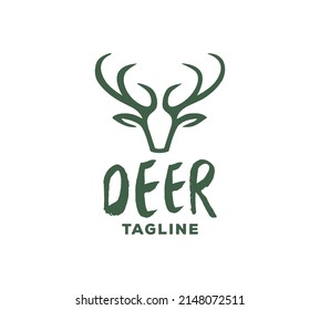Simple and abstract deer head illustration. Green logo design on white background.