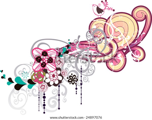 Simple Abstract Design Flowers Bird Stock Vector (Royalty Free) 24897076