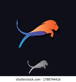 Simple and abstract design lion icon symbol. Flat design lion vector isolated on blue background. Vector illustration EPS.8 EPS.10

