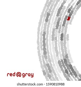 Simple abstract design with red element among gray circular arc. Minimal vector graphic pattern