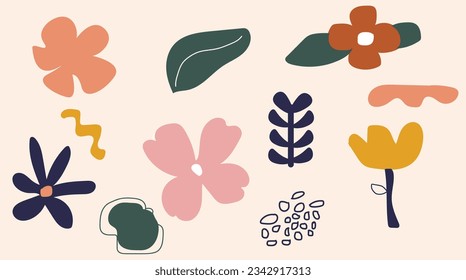 Simple abstract, doodle nature flower botanical,with simple and trandy illustration