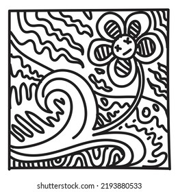 Simple abstract doodle pattern of flower at the sea for your sticker design, or anything you want. Editable vector design. Simple high resolution vector.