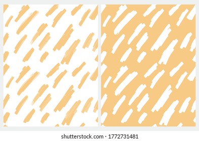 Simple Abstract Doodle Vector Pattern. White Irregular Brush Spots on a Yellow Background. Yellow Lines on a White. Lovely Pastel Color Delicate Print. Funny Infantile Style Design.