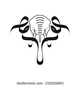 Simple abstract elephant logo calligraphy tattoo design vector graphics royalty free suitable for Indian or safari business 